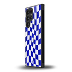 blue white trippy check pattern back phone cover | glass case for samsung galaxy s23 ultra