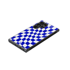 blue white trippy check pattern back phone cover | glass case for samsung galaxy s24 ultra