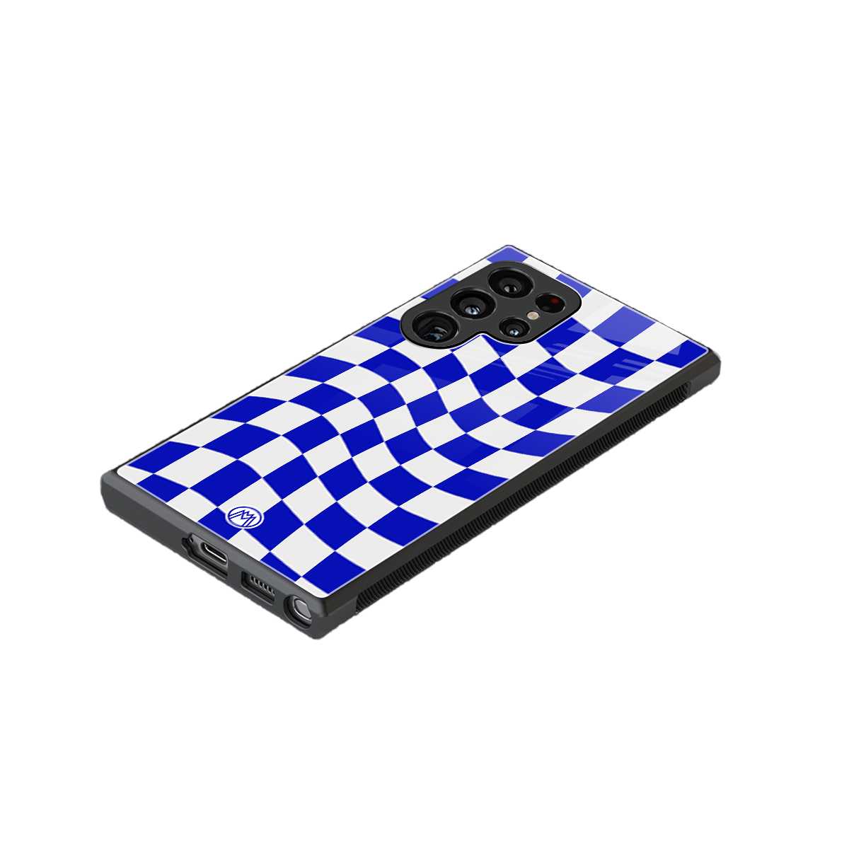 blue white trippy check pattern back phone cover | glass case for samsung galaxy s24 ultra