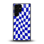 blue white trippy check pattern back phone cover | glass case for samsung galaxy s25 ultra