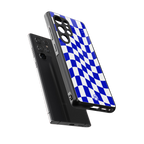 blue white trippy check pattern back phone cover | glass case for samsung galaxy s25 ultra