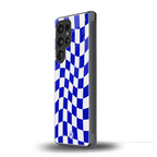 blue white trippy check pattern back phone cover | glass case for samsung galaxy s25 ultra
