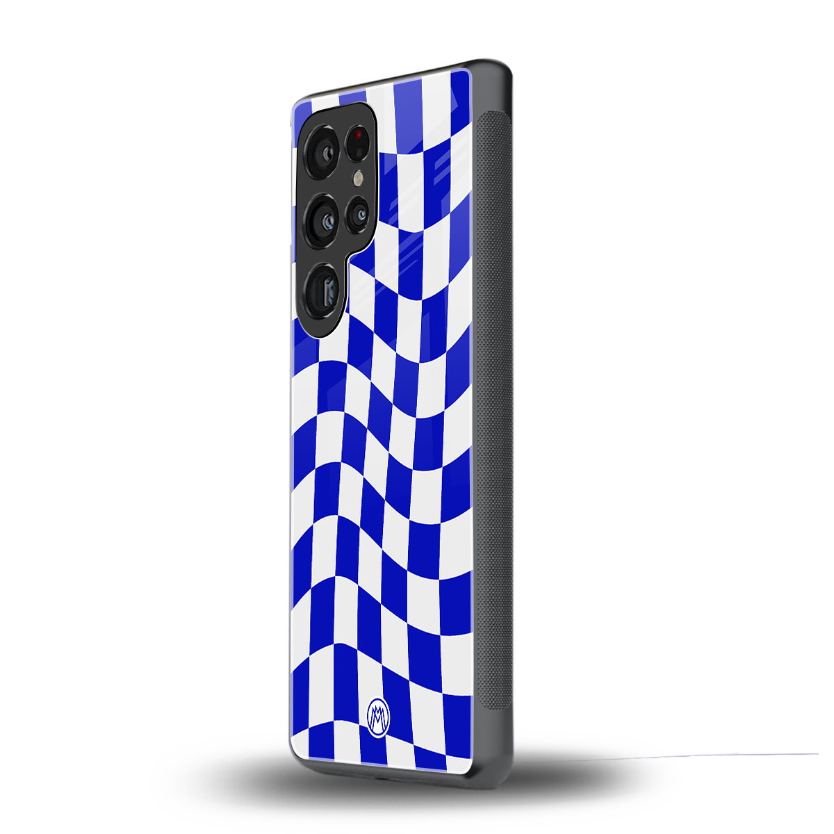 blue white trippy check pattern back phone cover | glass case for samsung galaxy s25 ultra