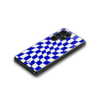 blue white trippy check pattern back phone cover | glass case for samsung galaxy s25 ultra