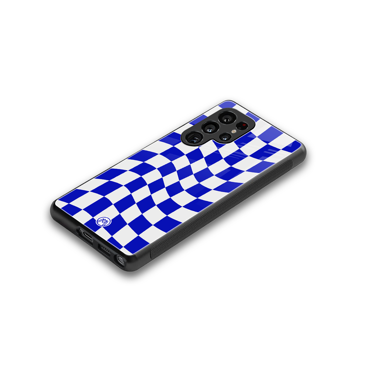 blue white trippy check pattern back phone cover | glass case for samsung galaxy s25 ultra