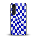 blue white trippy check pattern back phone cover | glass case for samsung galaxy s25 plus