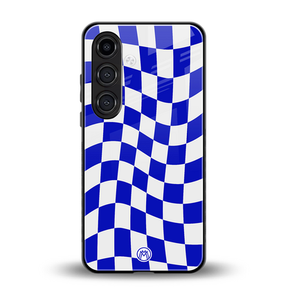 blue white trippy check pattern back phone cover | glass case for samsung galaxy s23