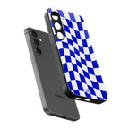blue white trippy check pattern back phone cover | glass case for samsung galaxy s24 fe