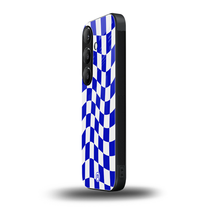 blue white trippy check pattern back phone cover | glass case for samsung galaxy s23