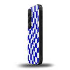 blue white trippy check pattern back phone cover | glass case for samsung galaxy s25 plus