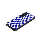 blue white trippy check pattern back phone cover | glass case for samsung galaxy s23