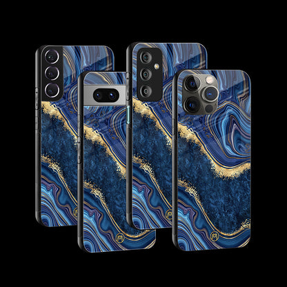 Blue Gold Liquid Marble Phone Cover | Glass Case