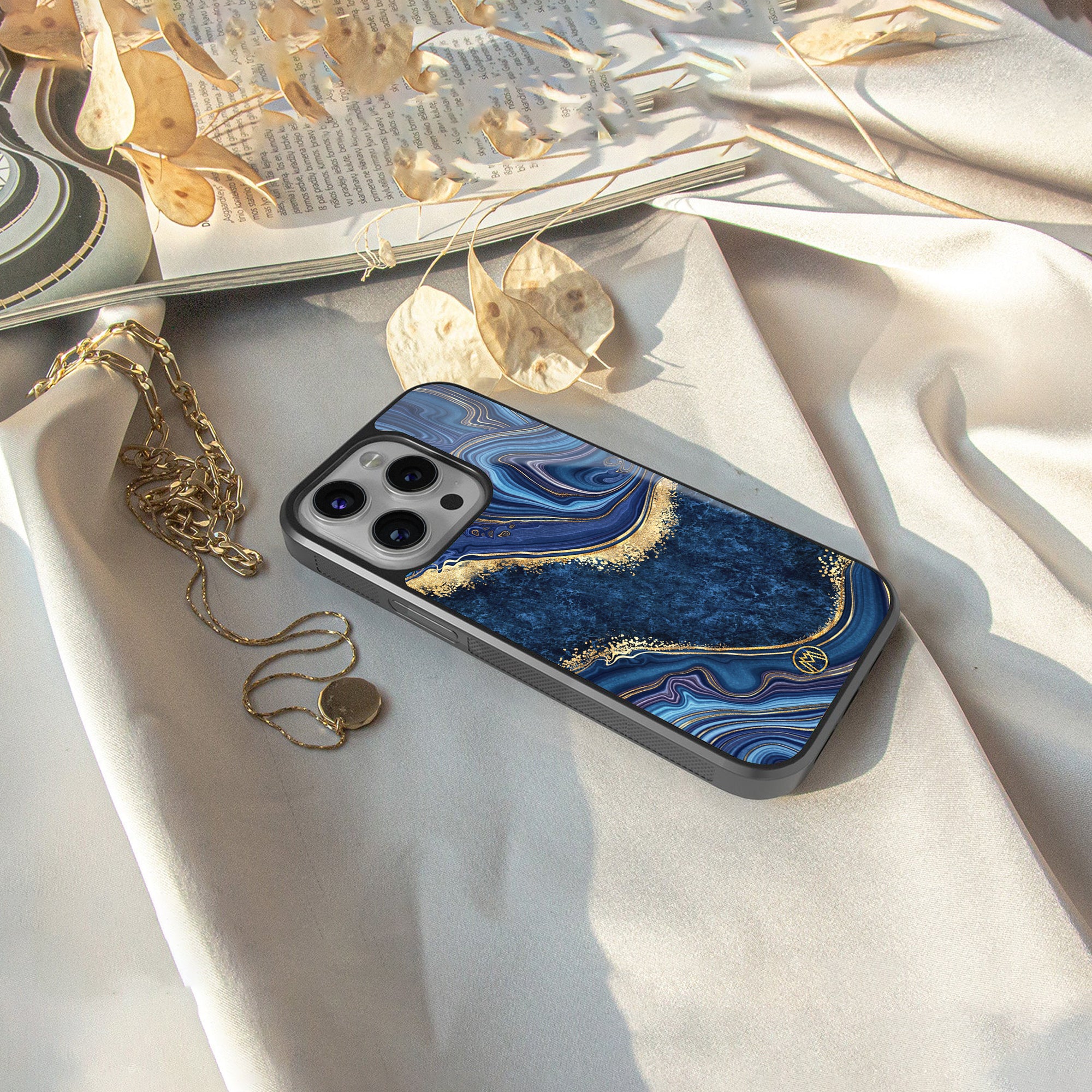 blue gold liquid marble back phone cover | glass case for Google Pixel 8