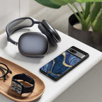 blue gold liquid marble back phone cover | glass case for iphone 14 pro max