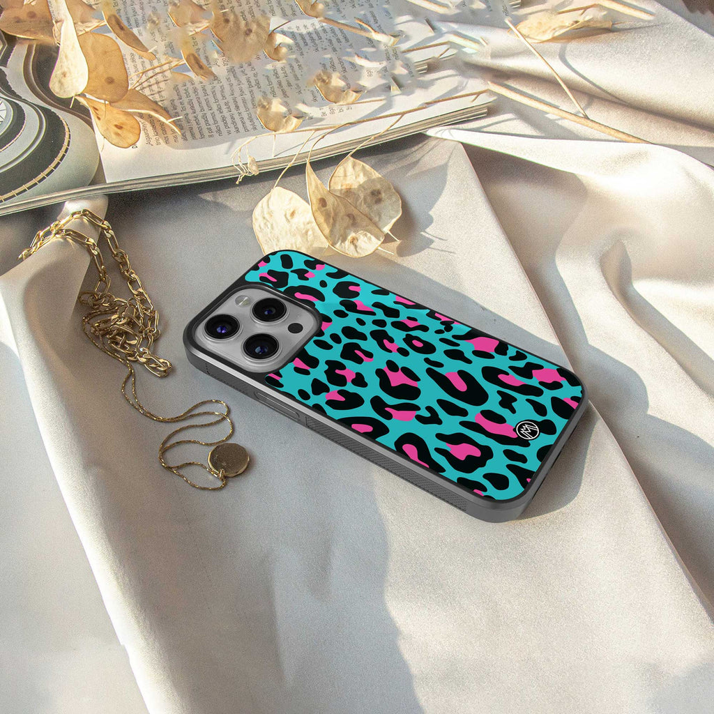 blue leopard fur back phone cover | glass case for samsung galaxy s23
