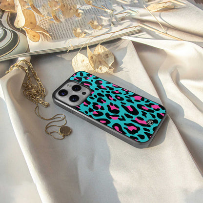 blue leopard fur back phone cover | glass case for iphone 16e