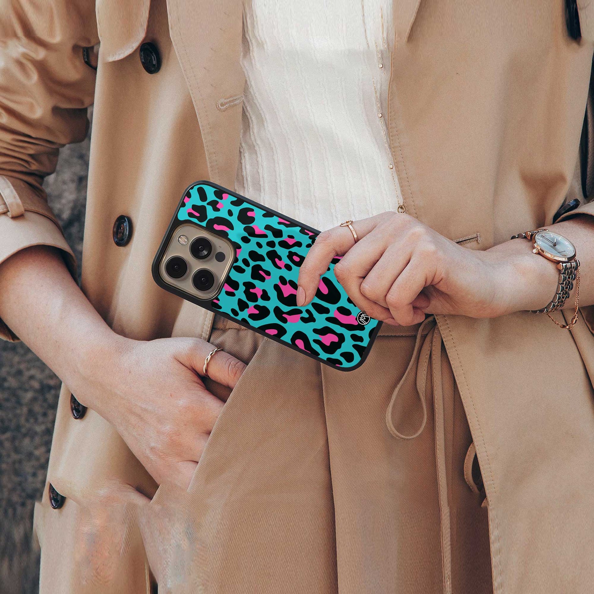 blue leopard fur back phone cover | glass case for samsung galaxy s23