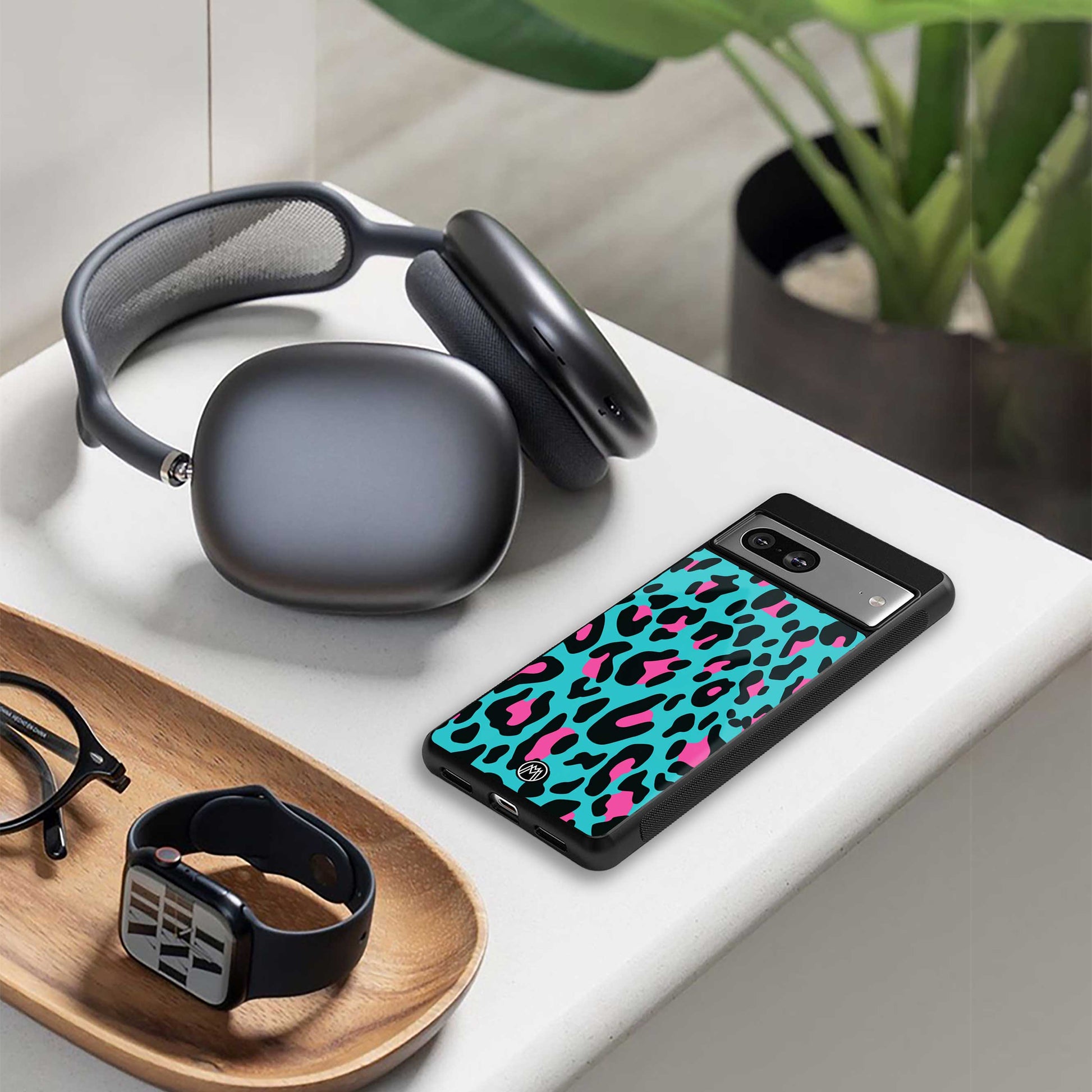 blue leopard fur back phone cover | glass case for samsung galaxy s23