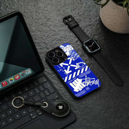 blue travis scott x anti social social club back phone cover | glass case for iphone 15 plus