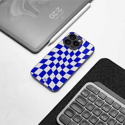 blue white trippy check pattern back phone cover | glass case for samsung galaxy s24 ultra