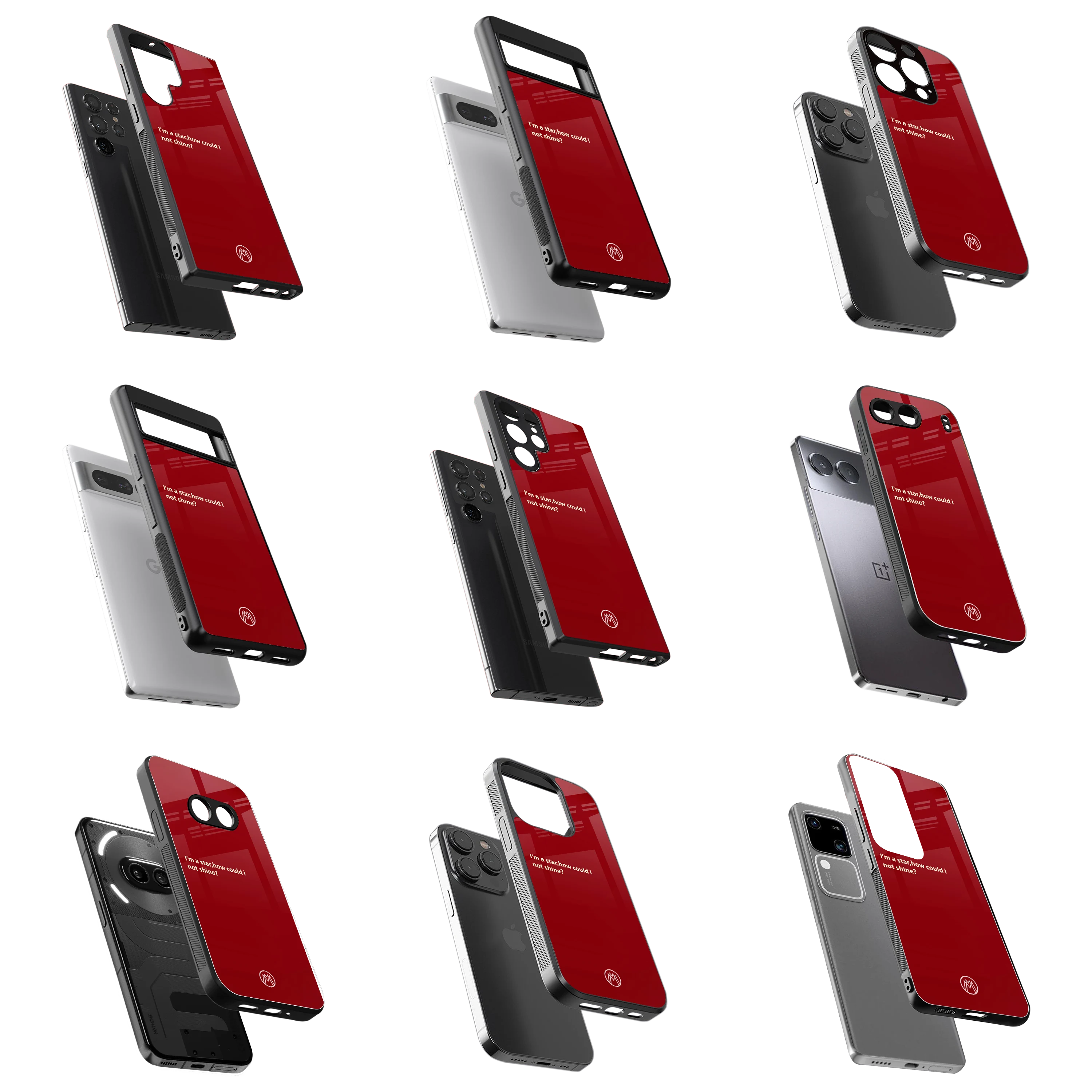 Durable Glass Back Mobile Case for iPhone, Samsung, OnePlus, Google Pixel, Redmi, Vivo, Oppo