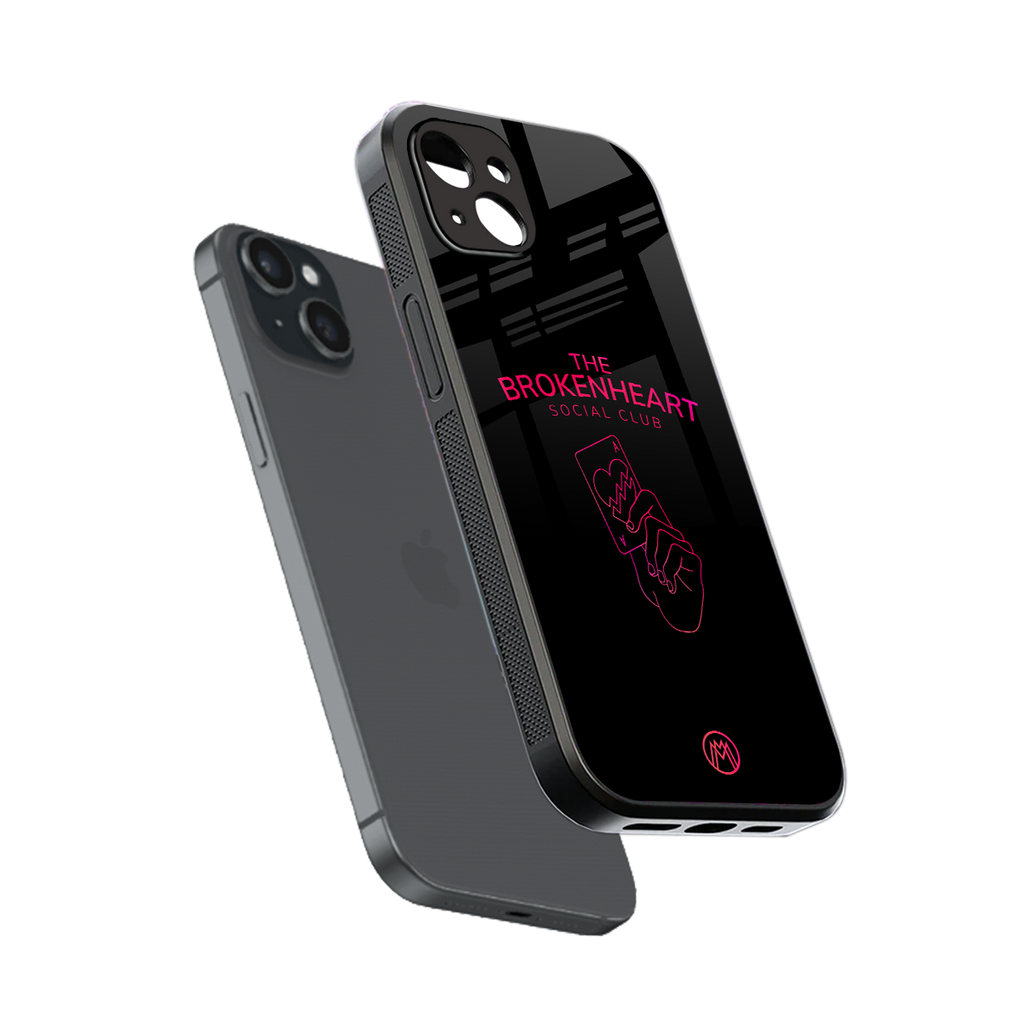 broken heart social club back phone cover | glass case for iphone 15 plus