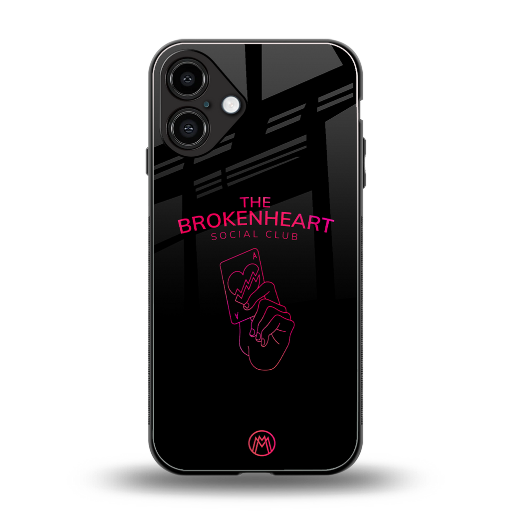 broken heart social club back phone cover | glass case for iphone 16 plus
