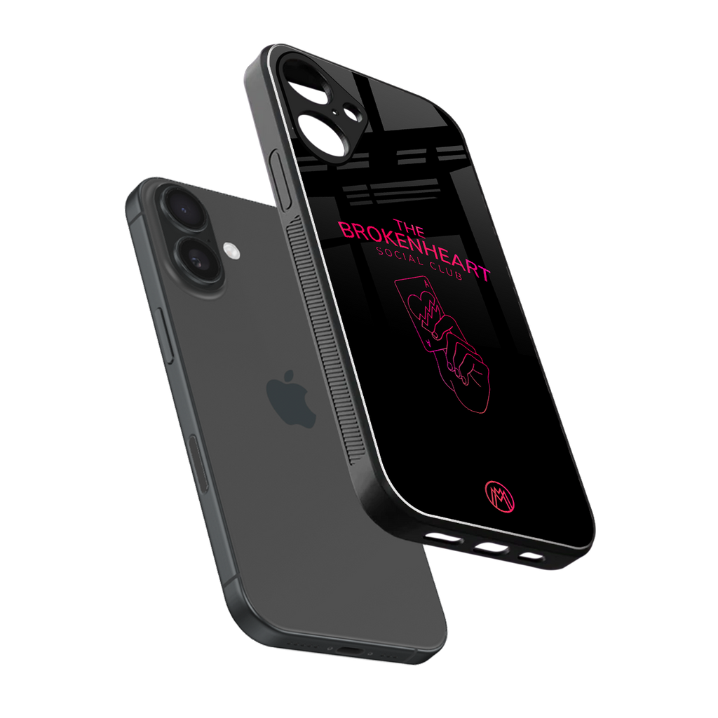 broken heart social club back phone cover | glass case for iphone 16 plus