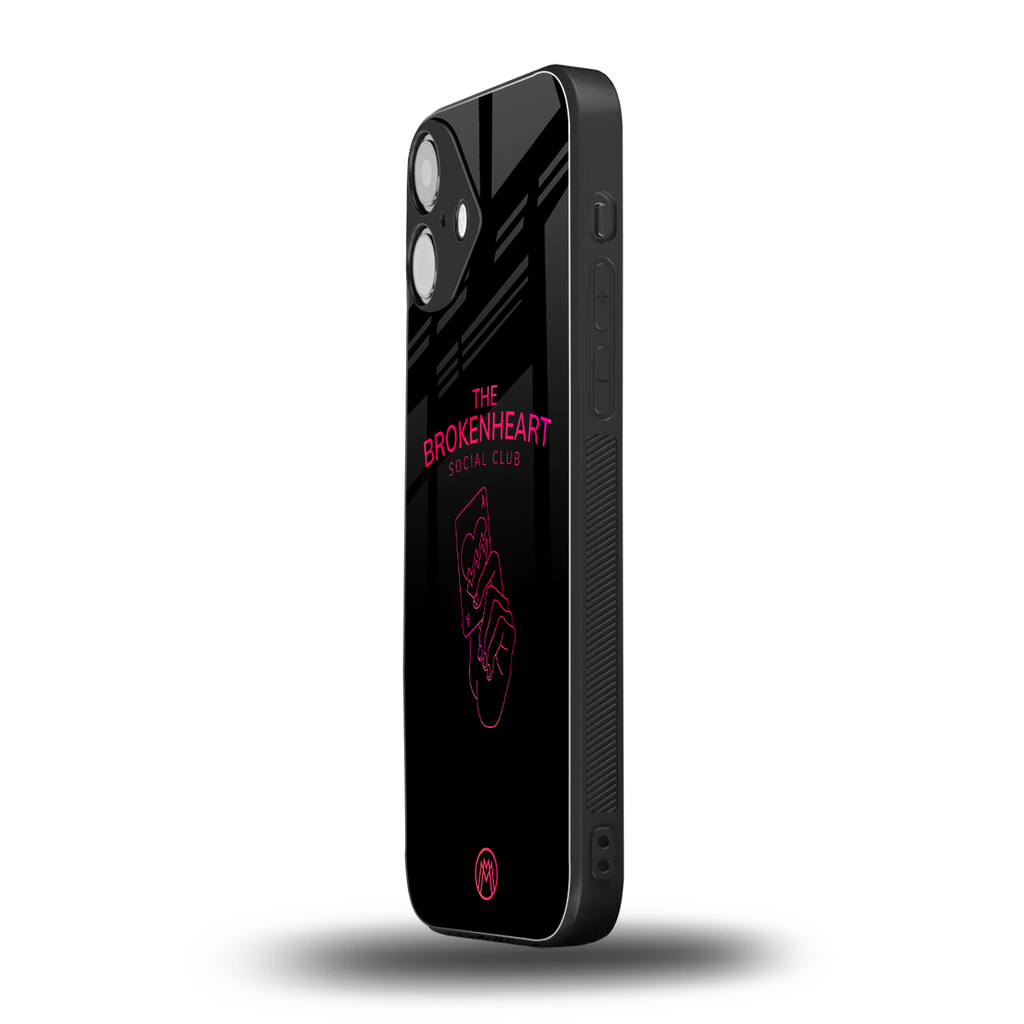 broken heart social club back phone cover | glass case for iphone 16 plus