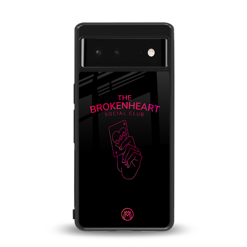 broken heart social club back phone cover | glass case for google pixel 6