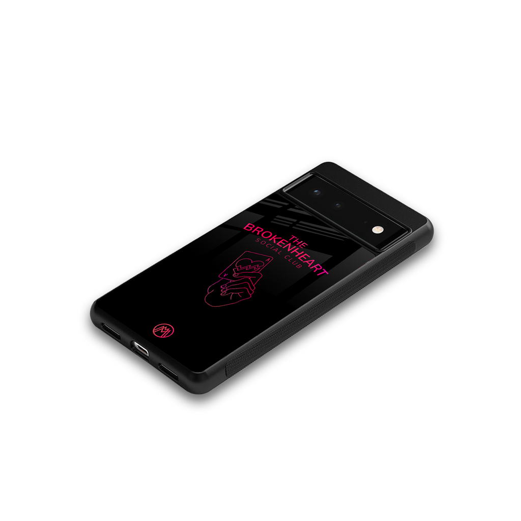 broken heart social club back phone cover | glass case for google pixel 6