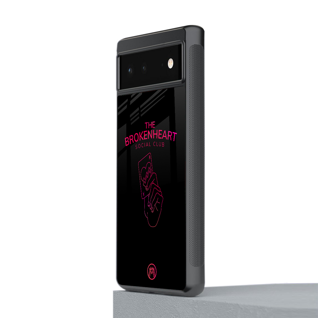 broken heart social club back phone cover | glass case for google pixel 6