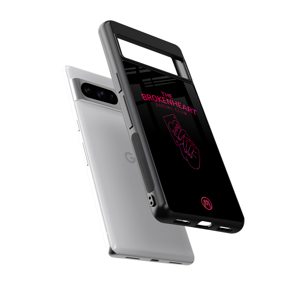 broken heart social club back phone cover | glass case for google pixel 8 pro