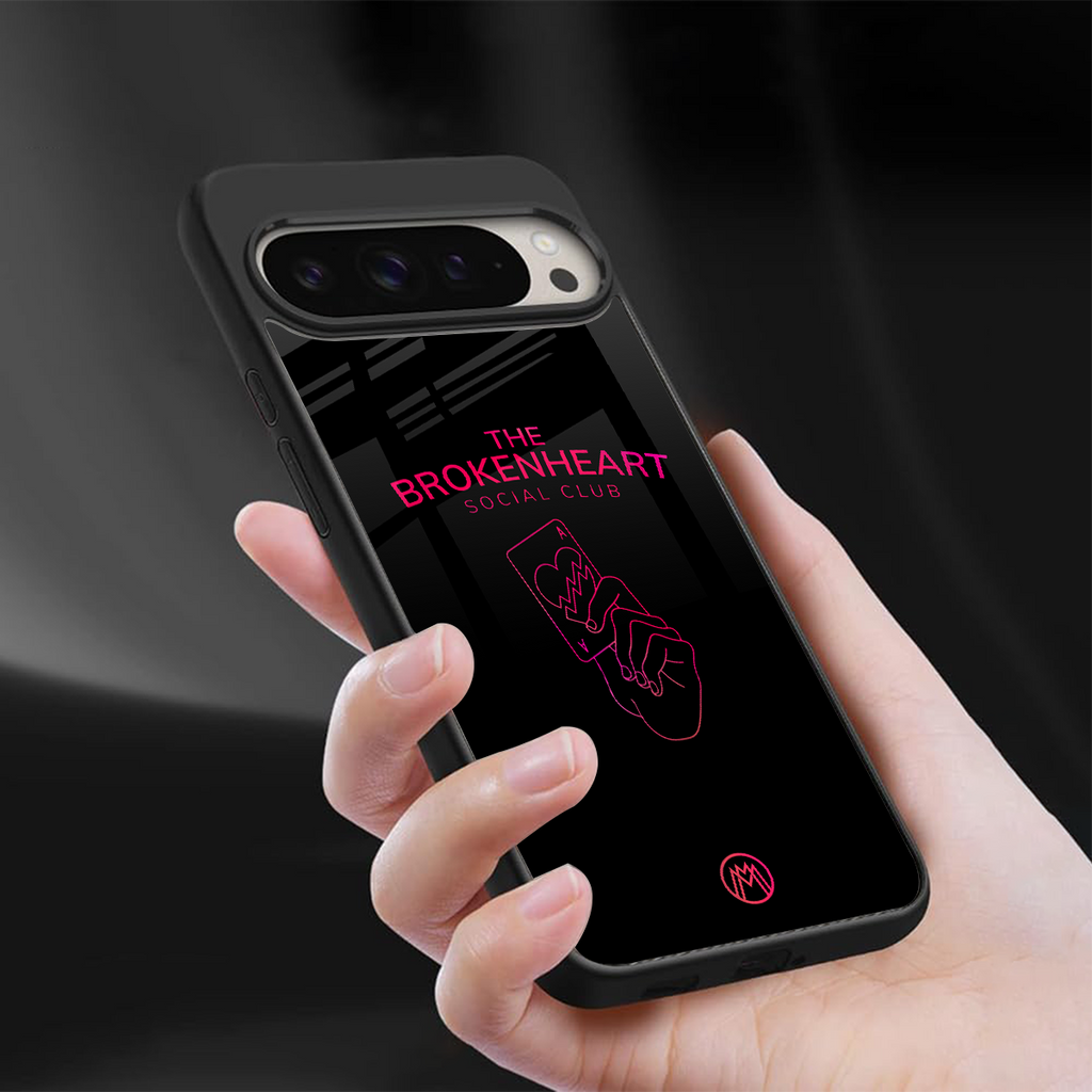 broken heart social club back phone cover | glass case for google pixel 9 pro