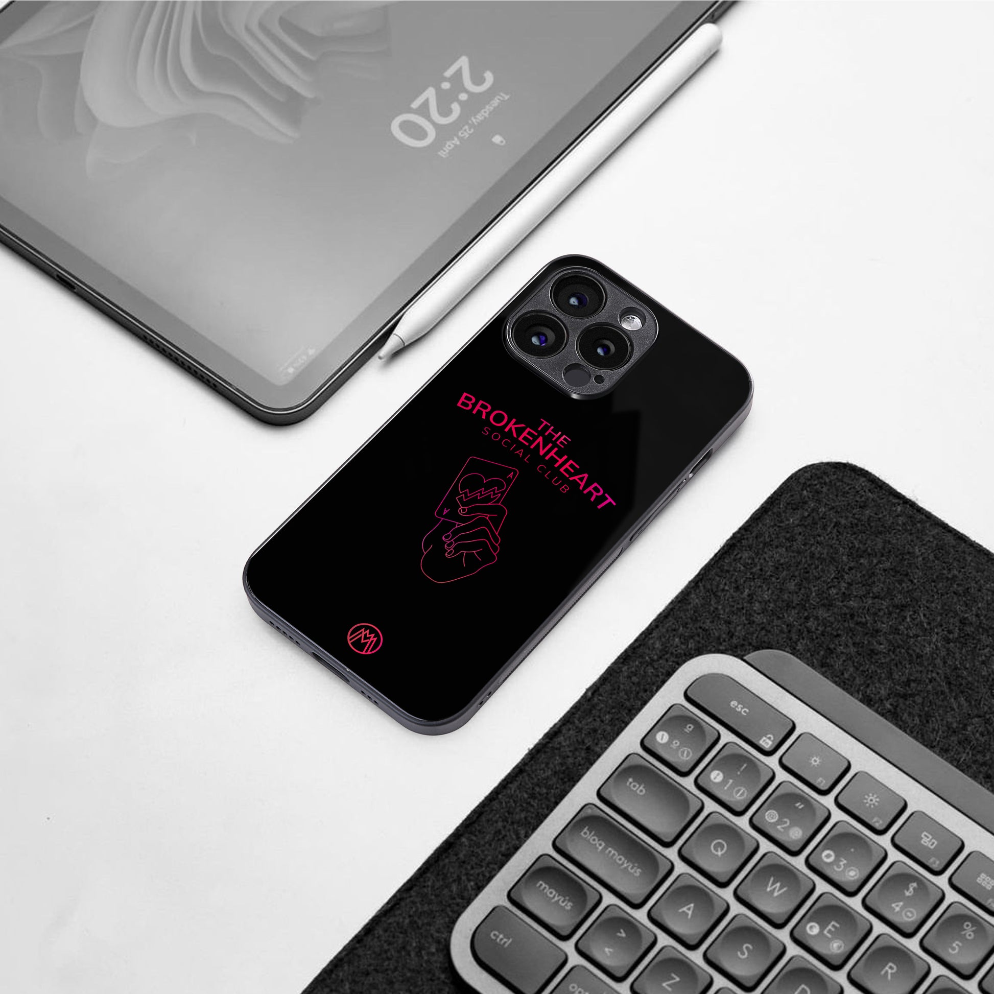 broken heart social club back phone cover | glass case for iphone 16 pro max