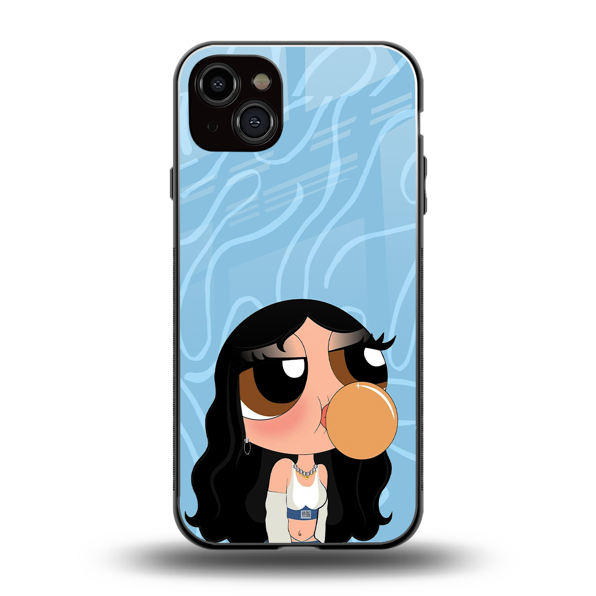 bubbly blue back phone cover | glass case for iphone 15 plus