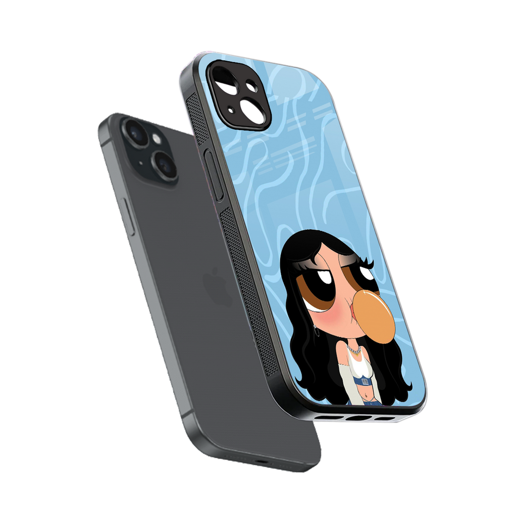 bubbly blue back phone cover | glass case for iphone 15 plus
