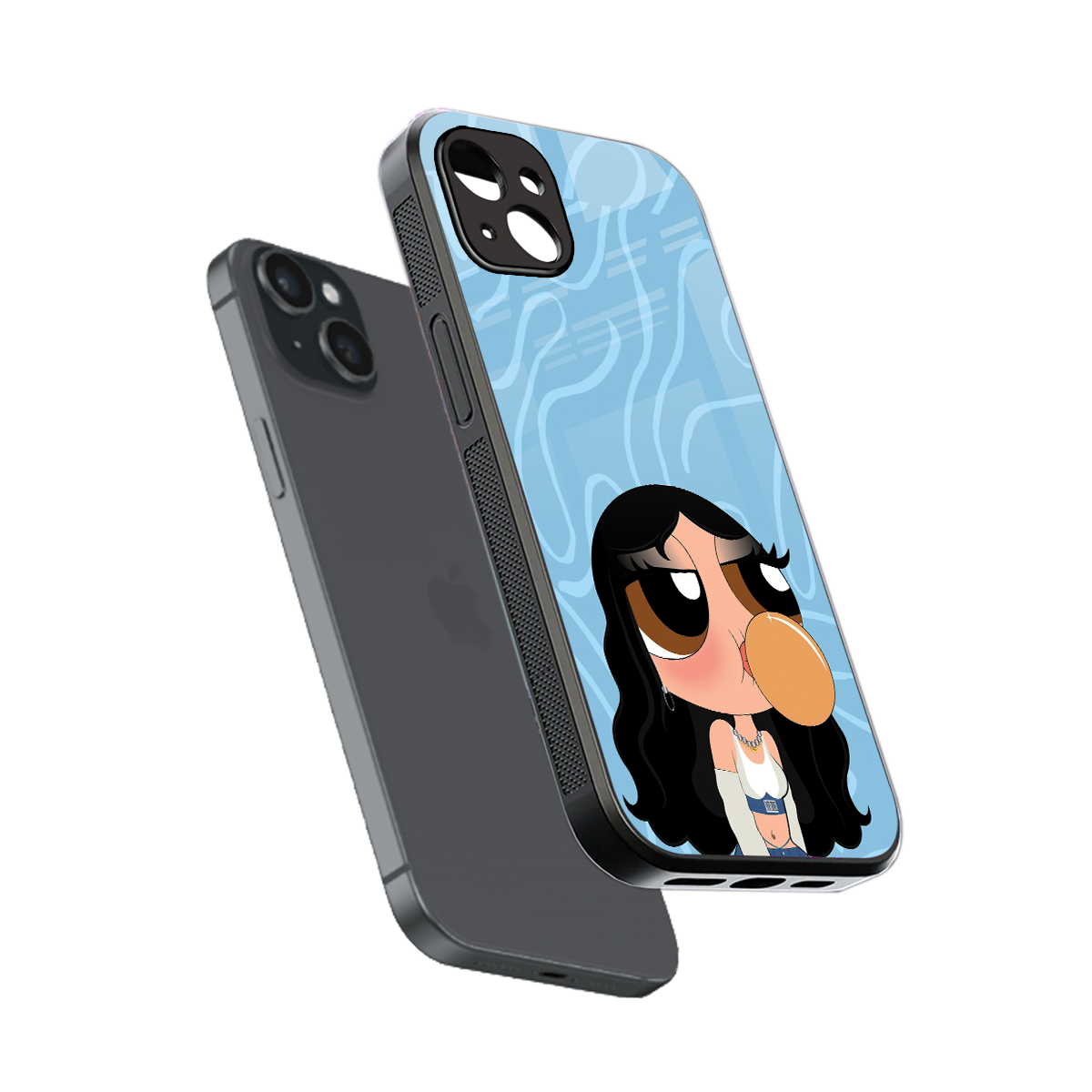 bubbly blue back phone cover | glass case for iphone 15 plus