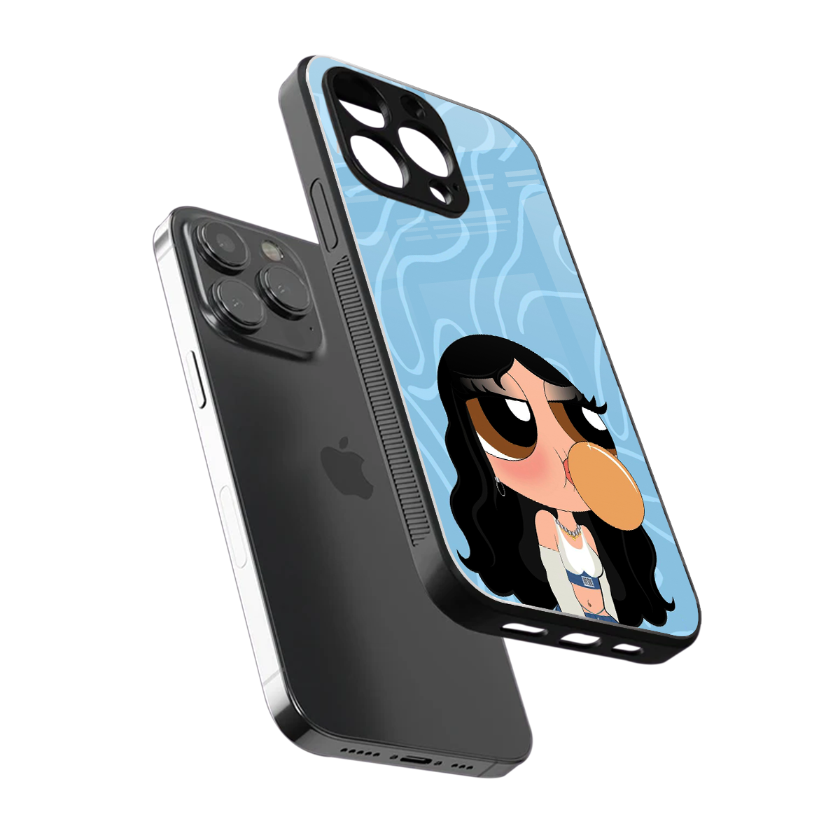 bubbly blue back phone cover | glass case for iphone 15 pro