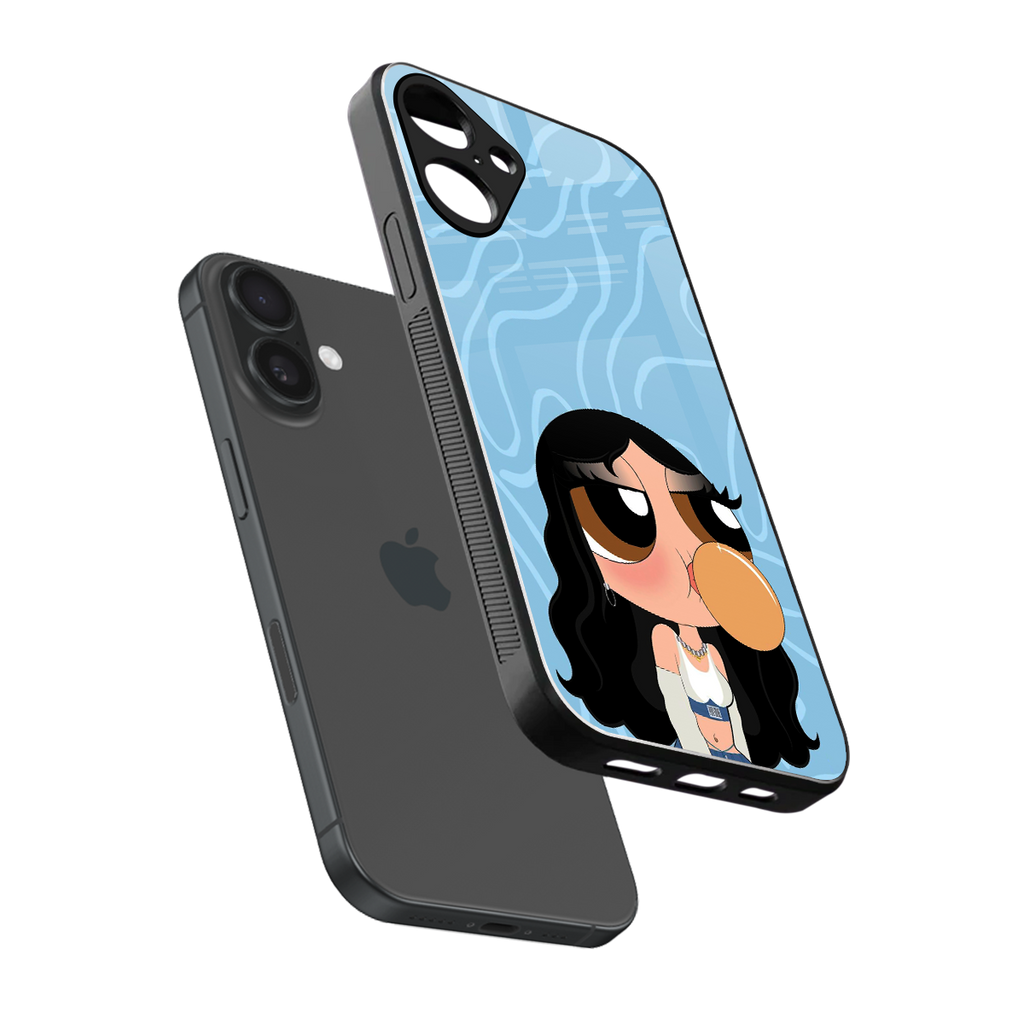 bubbly blue back phone cover | glass case for iphone 16 plus