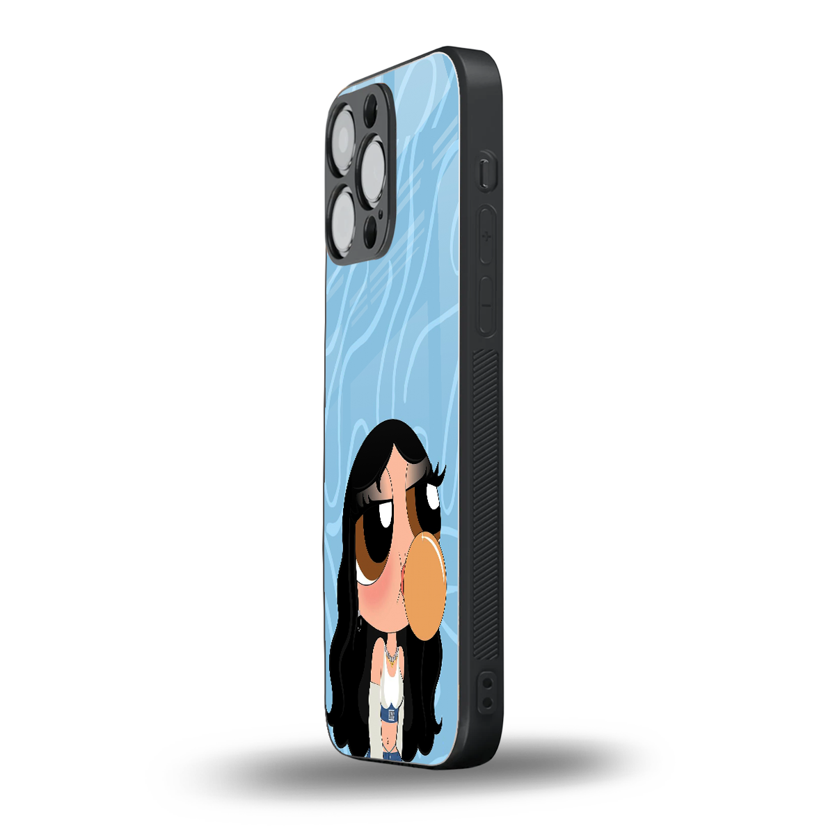 bubbly blue back phone cover | glass case for iphone 16 pro max