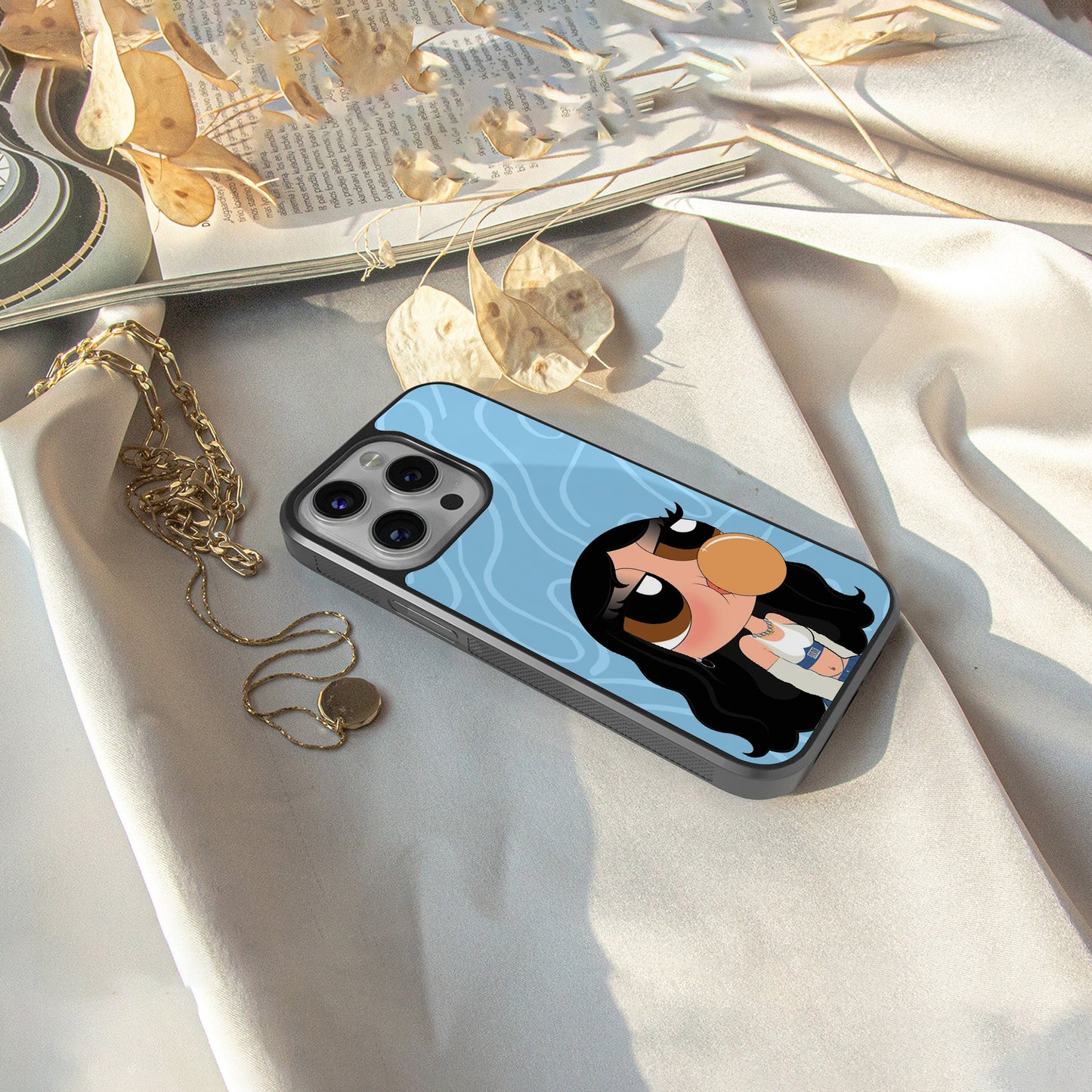 bubbly blue back phone cover | glass case for iphone 15 pro