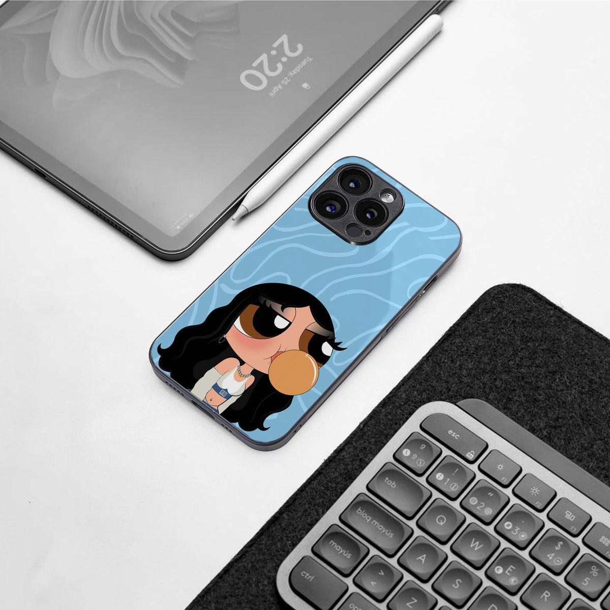 bubbly blue back phone cover | glass case for iphone 15 pro