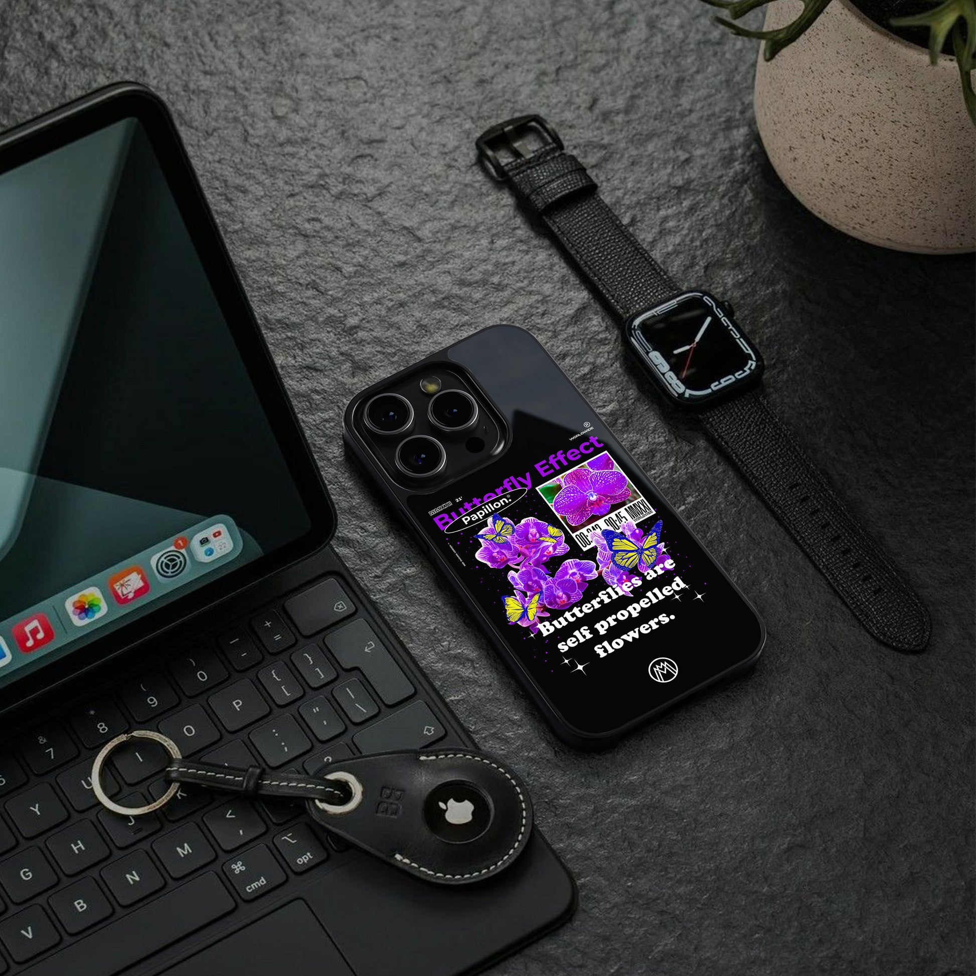 butterfly effect back phone cover | glass case for iphone 15 pro