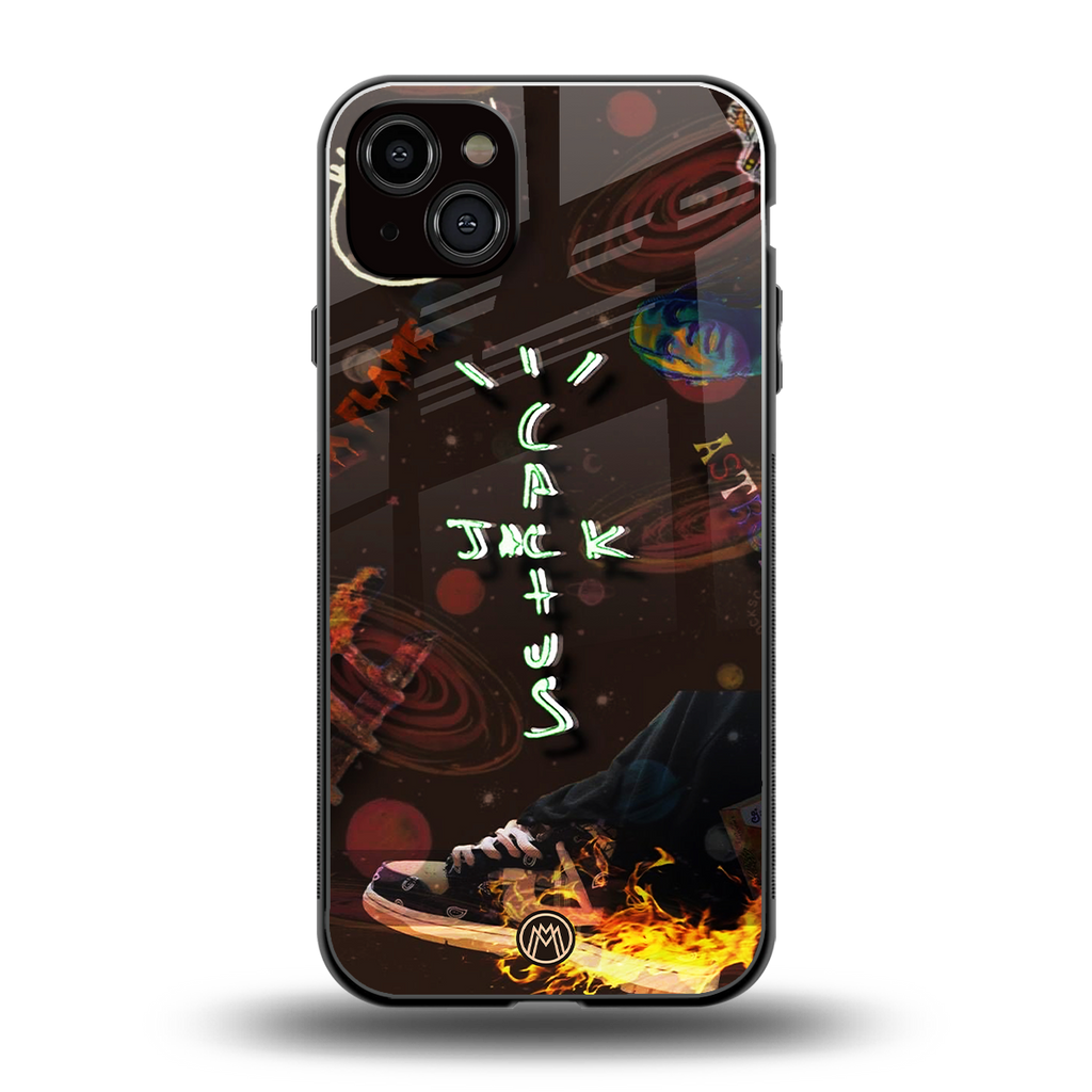 cactus jack brown back phone cover | glass case for iphone 14 plus