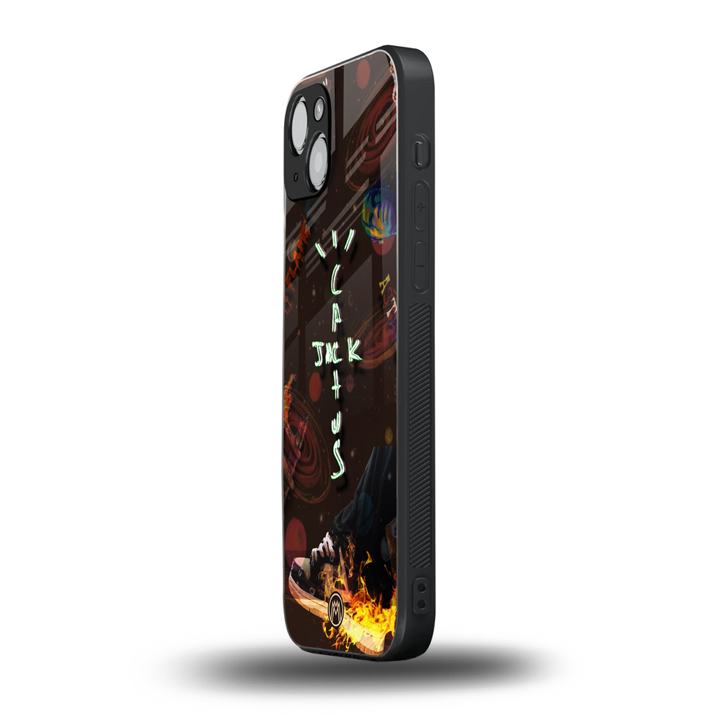 cactus jack brown back phone cover | glass case for iphone 14 plus