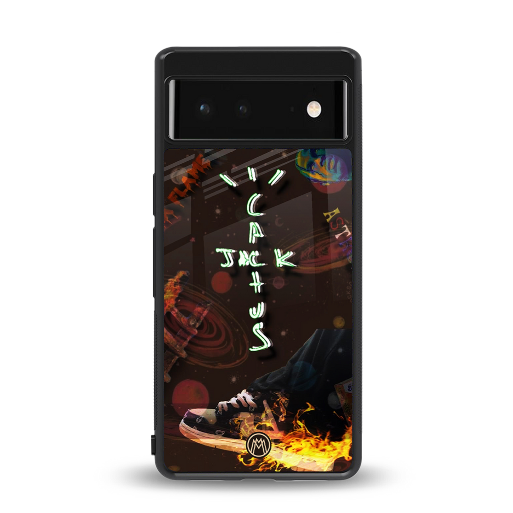 cactus jack brown back phone cover | glass case for google pixel 6