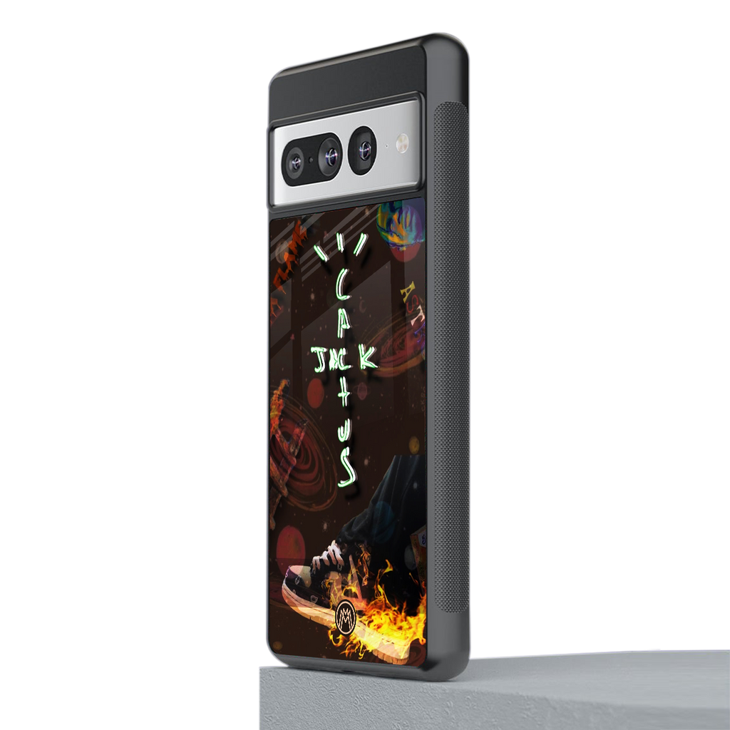 cactus jack brown back phone cover | glass case for google pixel 7 pro