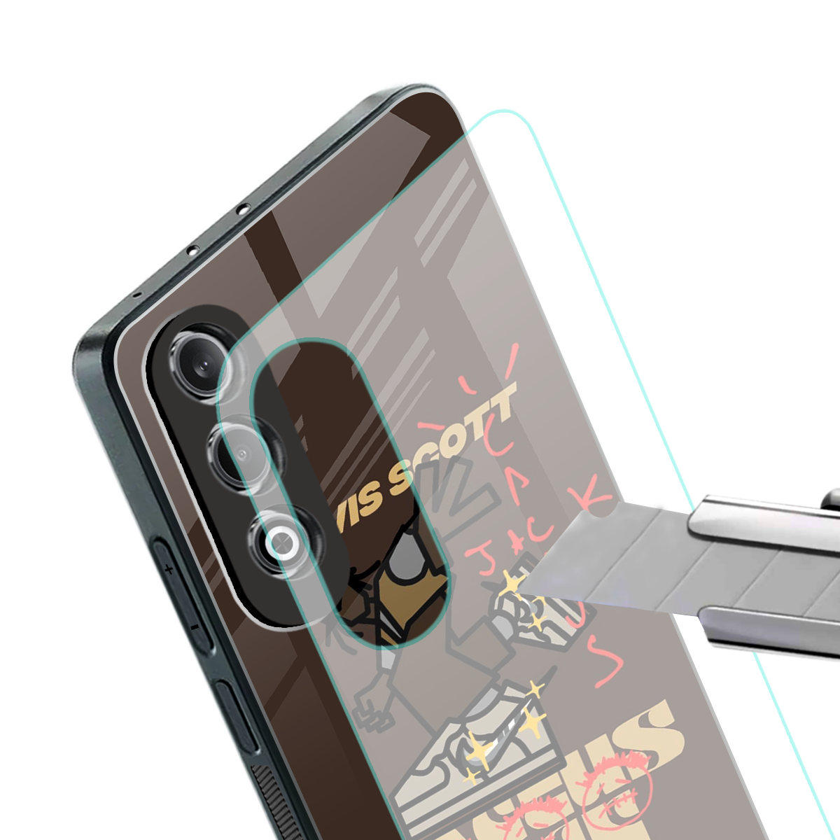 cactus jack travis scott brown back phone cover | glass case for oneplus nord ce 4