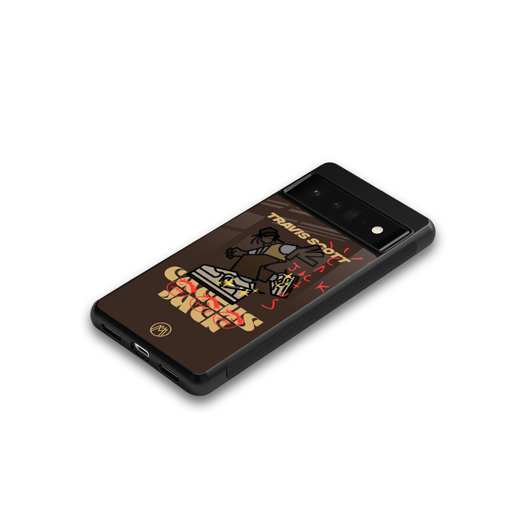 cactus jack travis scott brown back phone cover | glass case for google pixel 6 pro